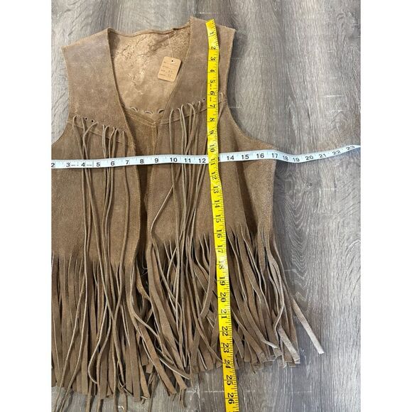 vintage 60s 70s tan genuine suede leather fringe vest - Picture 5 of 6